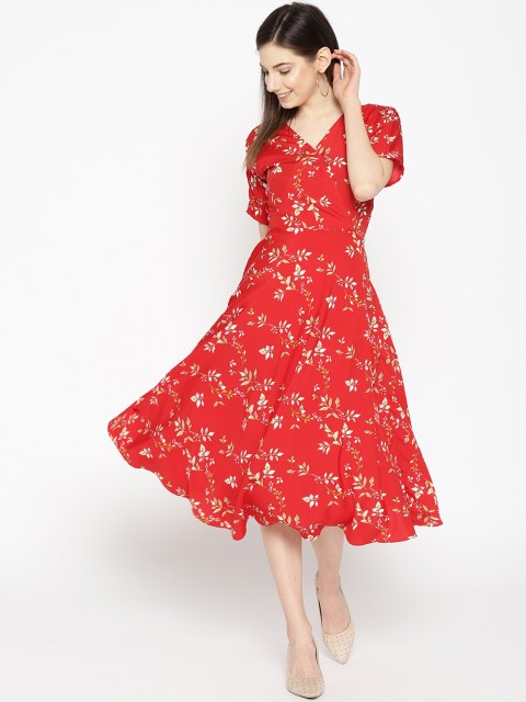 

MABISH by Sonal Jain Women Red & Off-White Printed Wrap Dress