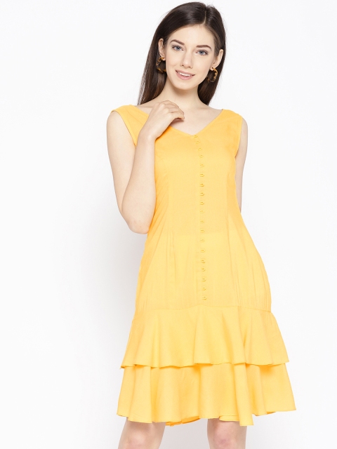 

MABISH by Sonal Jain Women Yellow Solid Drop-Waist Dress