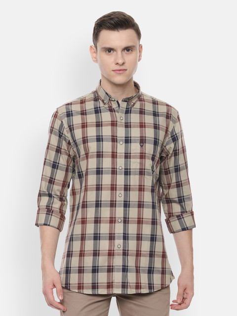 

Allen Solly Men Beige & Red Slim Fit Checked Casual Shirt