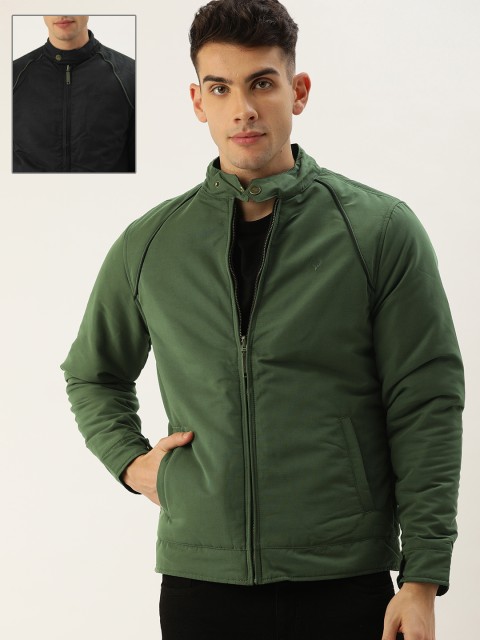 

Allen Solly Men Olive Green & Black Solid Reversible Jacket