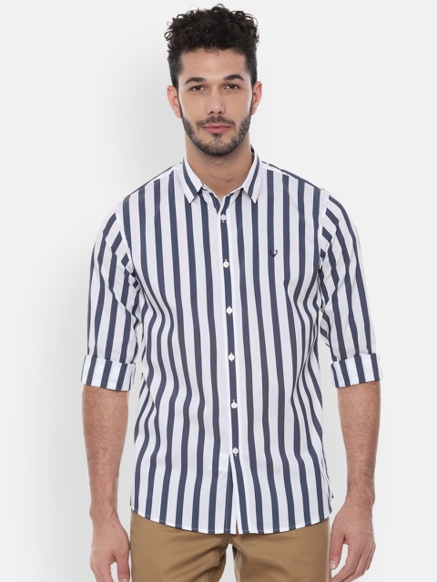 

Allen Solly Men White & Navy Blue Slim Fit Striped Casual Shirt