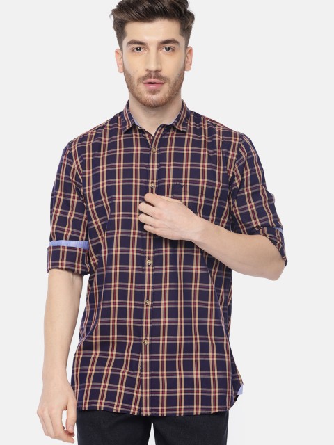 

Allen Solly Men Navy Blue & Cream-Coloured Sport Regular Fit Checked Casual Shirt