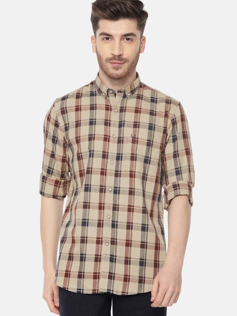 

Allen Solly Men Beige & Maroon Sport Regular Fit Checked Casual Shirt