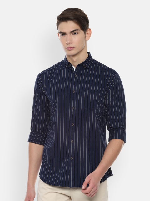 

Allen Solly Men Navy Blue Slim Fit Striped Casual Shirt
