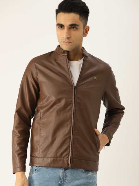 

Allen Solly Men Coffee Brown Solid Biker Jacket