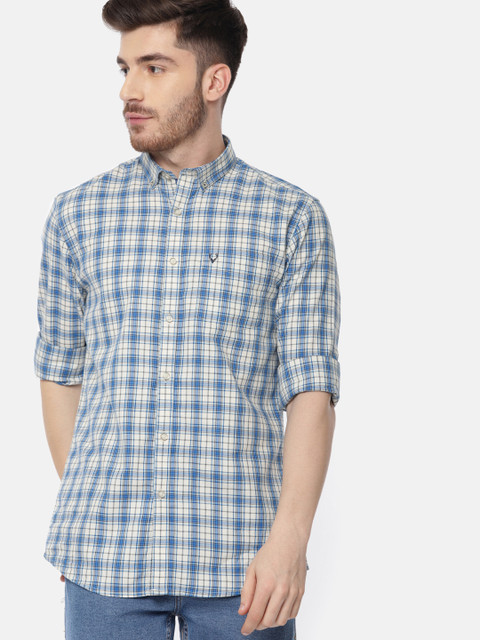 

Allen Solly Men Off-White & Blue Sport Slim Fit Checked Casual Shirt
