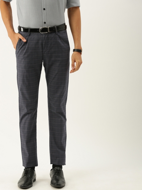 

Allen Solly Men Charcoal & Brown Smart Slim Fit Checked Regular Trousers