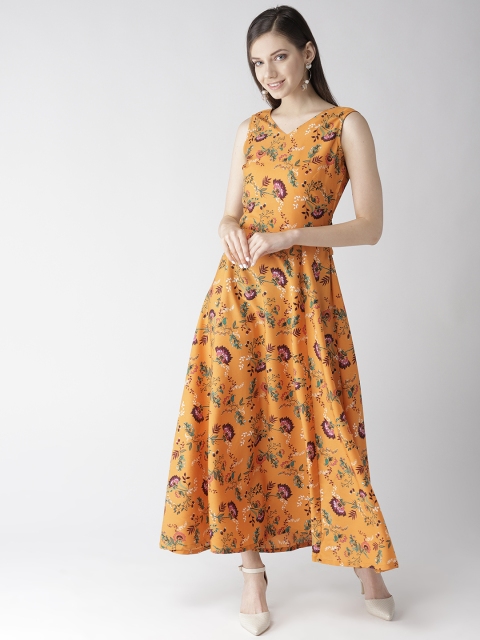 

plusS Women Mustard Yellow & Green Floral Printed Maxi Dress