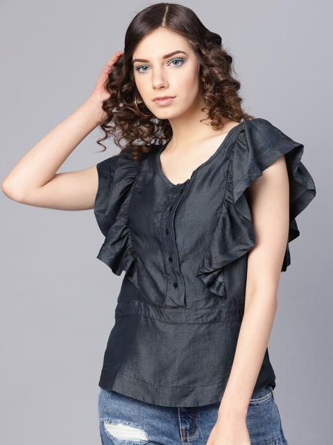 

I AM FOR YOU Women Navy Blue Solid Top