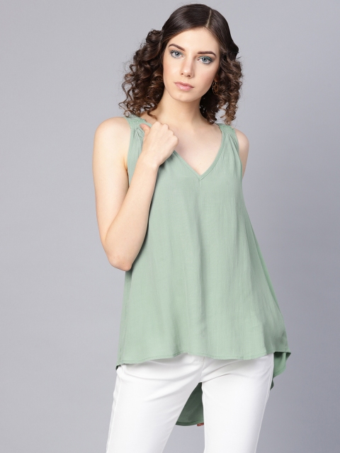 

I AM FOR YOU Women Green Solid High-Low Top