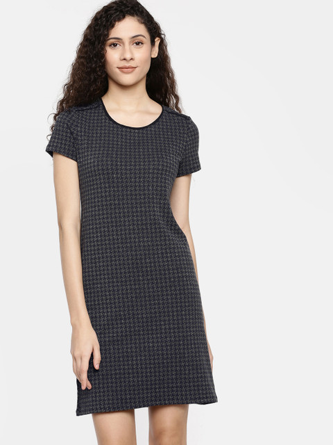 

promod Women Self Design Navy Blue Sheath Dress