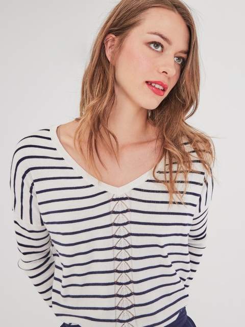 

promod Women White Striped Top