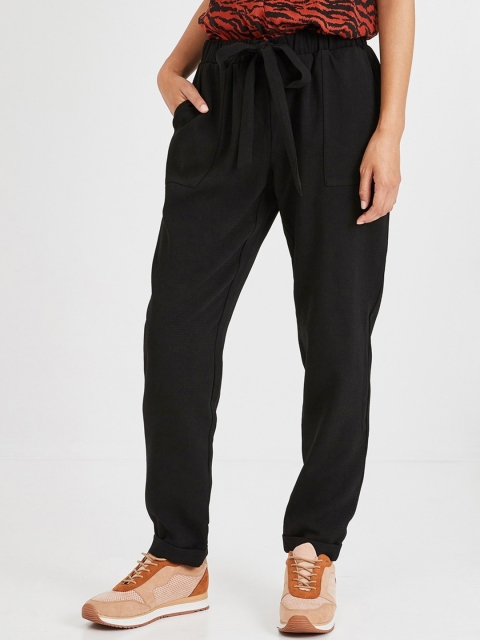 

promod Women Black Regular Fit Solid Parallel Trousers