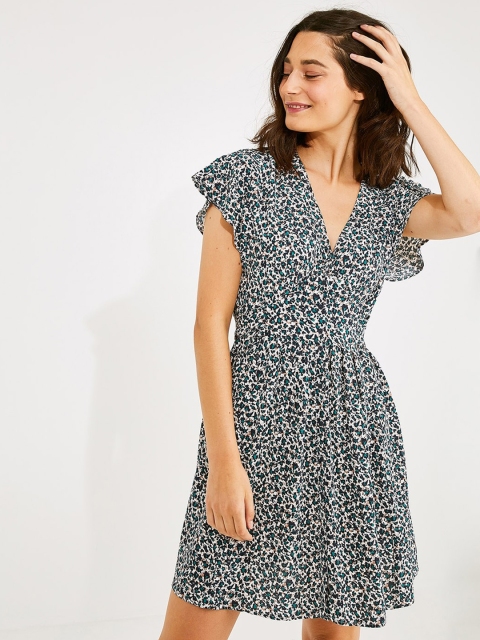 

promod Women White Floral Print Fit and Flare Dress