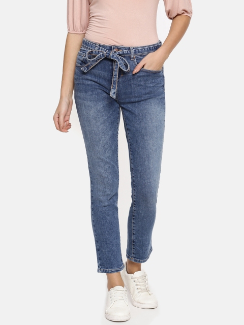 

promod Women Blue Slim Fit Mid-Rise Clean Look Stretchable Cropped Jeans