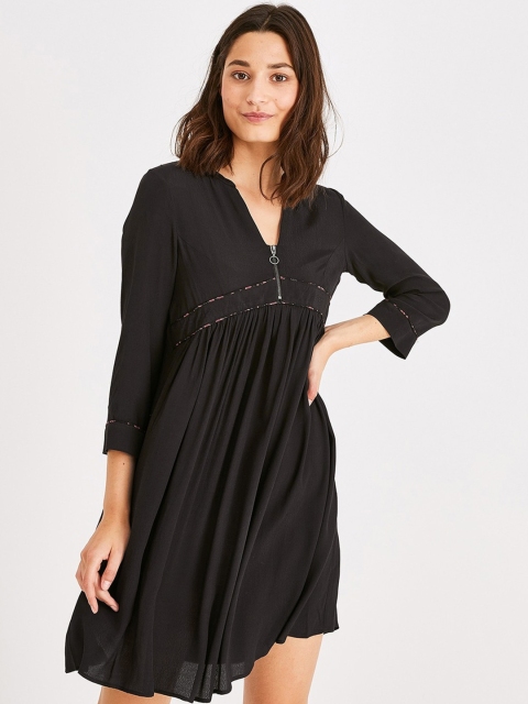 

promod Women Solid Black Fit and Flare Dress