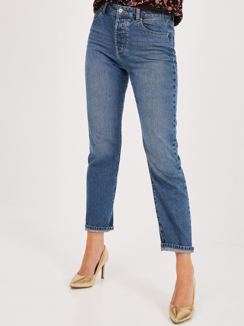 

promod Women Blue Basile Slim Fit Mid-Rise Clean Look Cropped Jeans