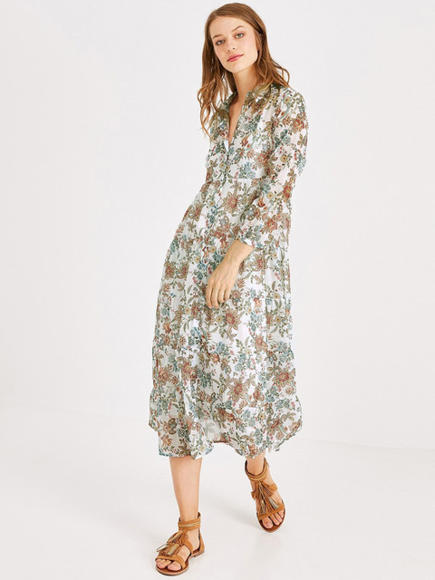 

promod Women White Floral Printed Shirt Dress