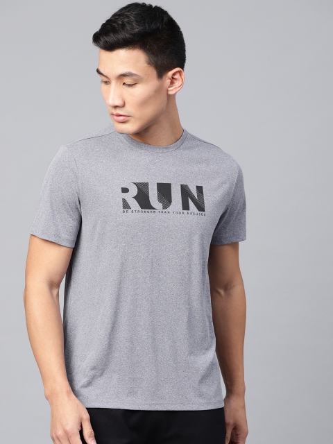 

HRX by Hrithik Roshan Men Grey Melange Printed Slim Fit Running T-Shirt