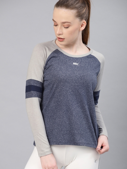

HRX by Hrithik Roshan Women Navy Blue Melange Solid Top