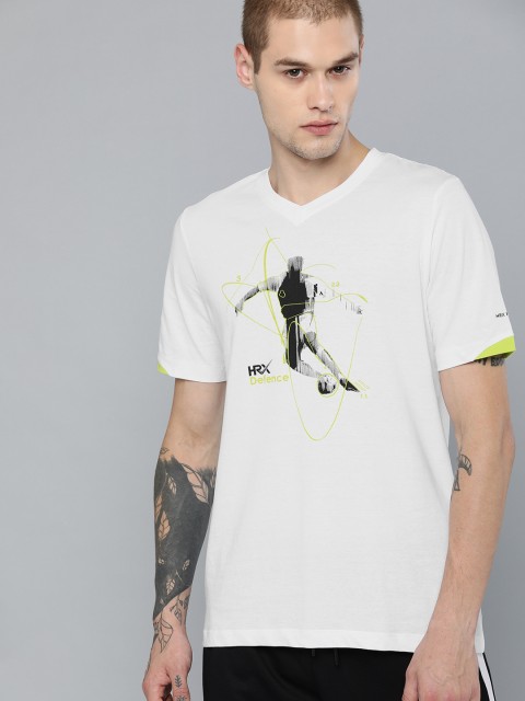 

HRX by Hrithik Roshan Men White Printed V-Neck Football T-shirt