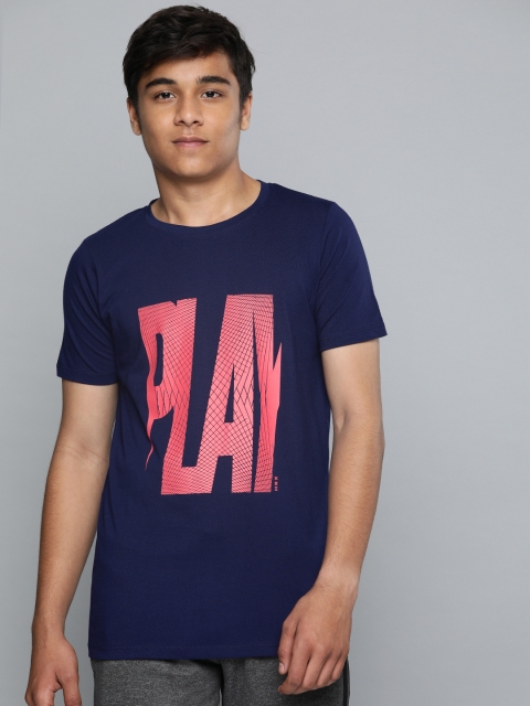 

HRX by Hrithik Roshan Boys Navy Blue & Coral Printed Round Neck T-shirt