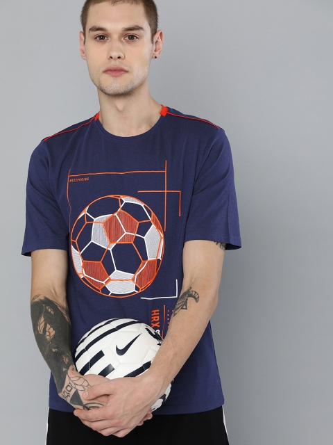 

HRX by Hrithik Roshan Men Navy Blue Printed Round Neck Football T-shirt
