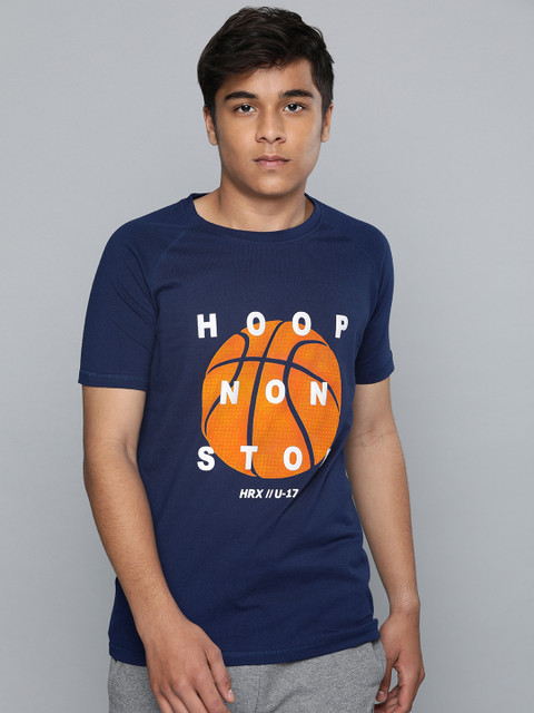 

HRX by Hrithik Roshan Boys Navy Blue Printed Round Neck T-shirt