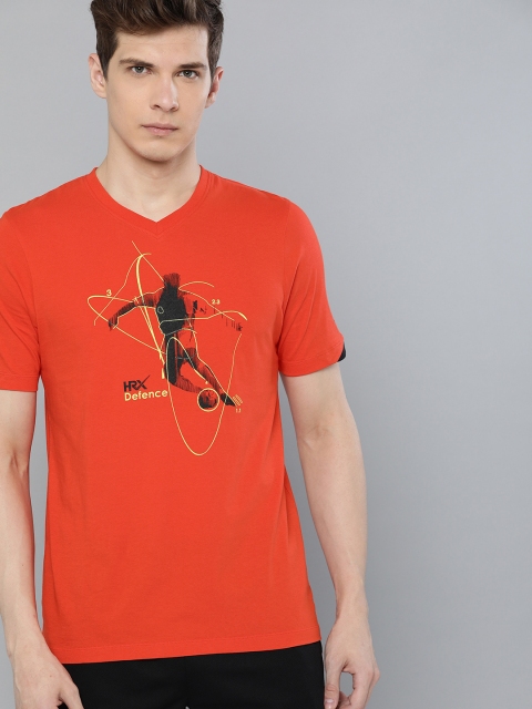 

HRX by Hrithik Roshan Men Orange Printed V-Neck Football T-shirt