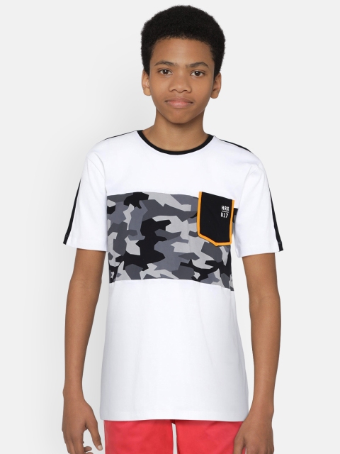 Boys White Printed Round Neck T-shirt