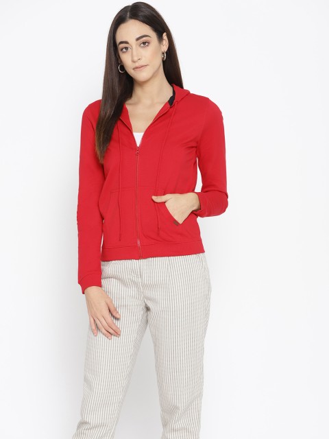

Flying Machine Women Red Solid Hooded Sweatshirt