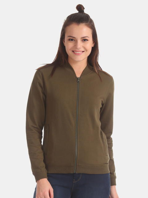 

Flying Machine Women Olive Green Solid Sweatshirt