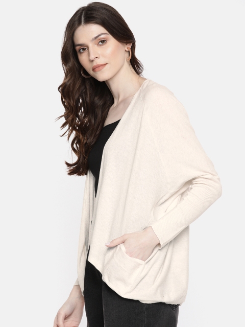 

promod Women Off-White Solid Front Open Sweater