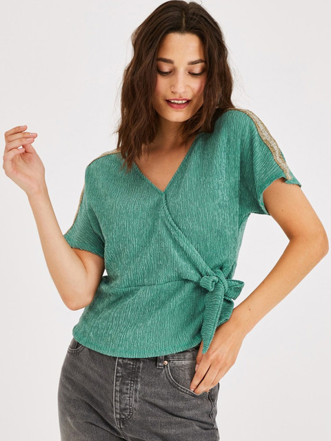 

promod Women Teal Green Solid Wrap Top