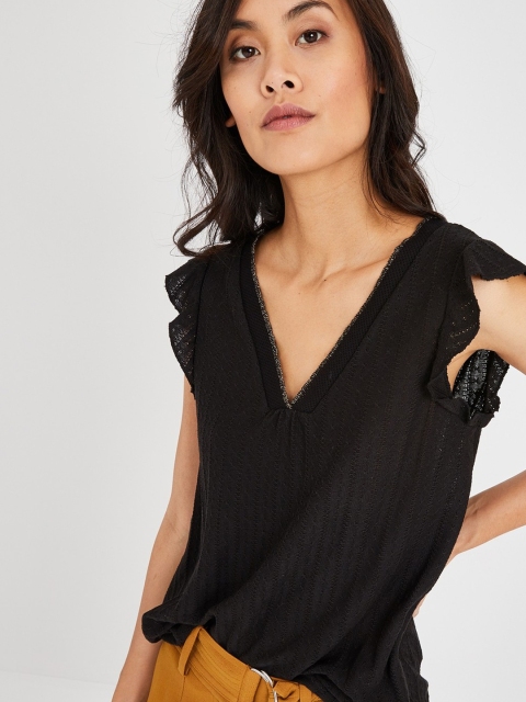 

promod Women Black Self Design Top