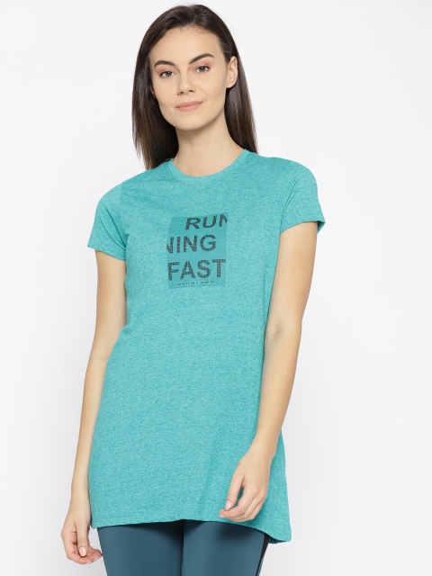 

Sweet Dreams Women Teal Green Slim Fit Printed Round Neck Longline T-shirt