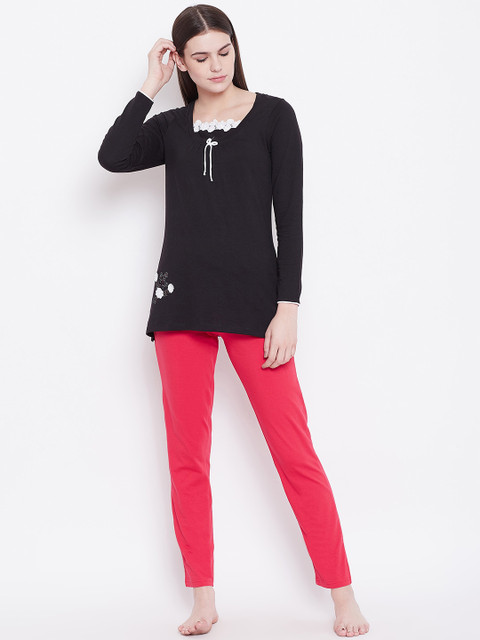 

Sweet Dreams Women Black & Red Solid Night suit
