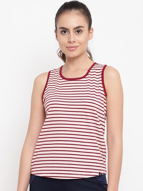 

Sweet Dreams Women Peach-Coloured & Maroon Striped Round Neck T-shirt