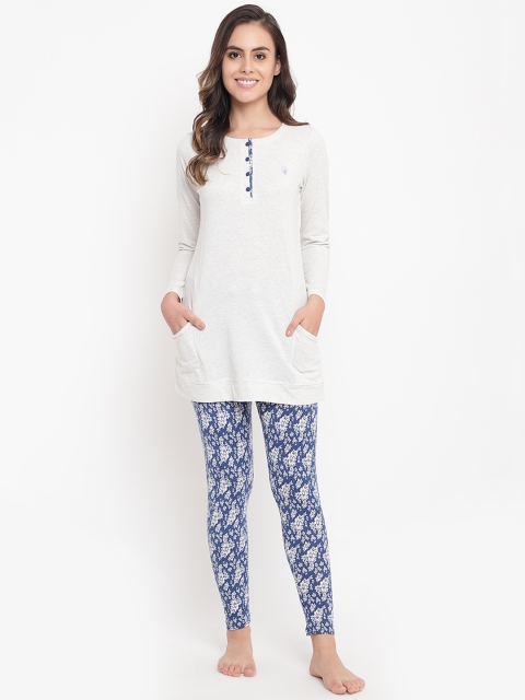 

Sweet Dreams Women Grey & Blue Solid Night Suit