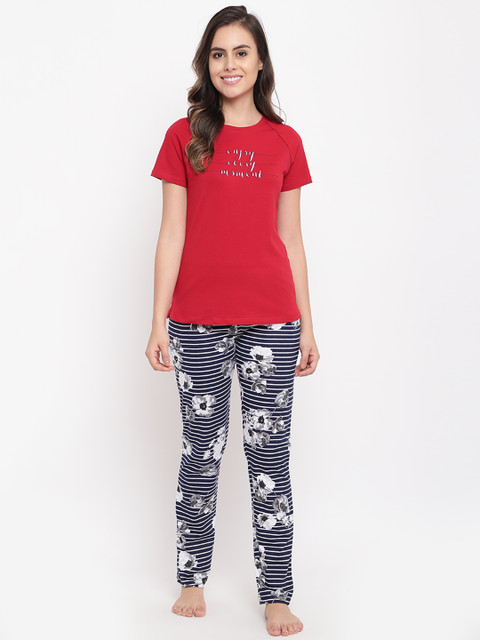 

Sweet Dreams Women Red & Navy Blue Printed Night Suit