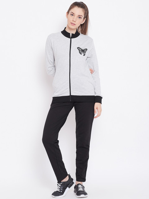 

Sweet Dreams Women Grey Melange & Black Solid Tracksuit