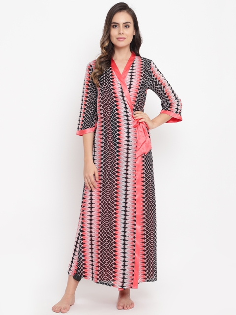 

Sweet Dreams Coral Orange Solid Nightdress with Robe 273178