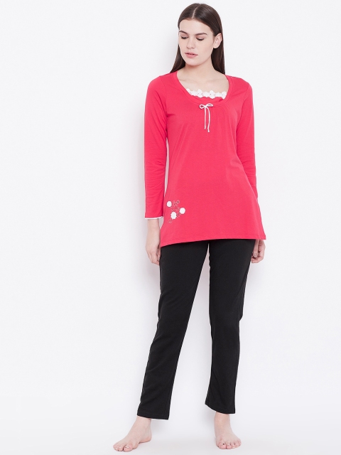 

Sweet Dreams Women Red & Black Solid Night suit