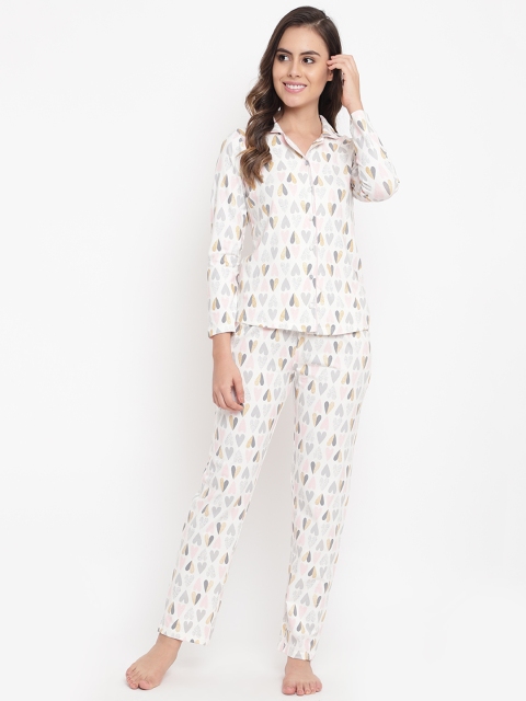 

Sweet Dreams Women Off-White & Pink Printed Night Suit FF-476219