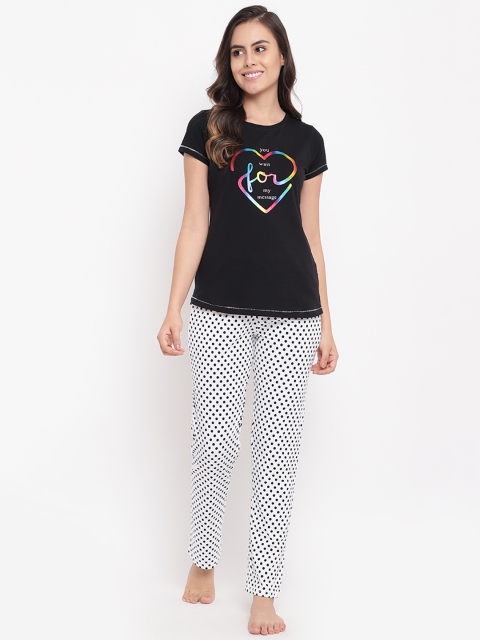 

Sweet Dreams Women Black & White Printed Night Suit FF-475519