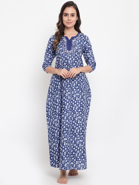 

Sweet Dreams Navy Blue & White Printed Nightdress
