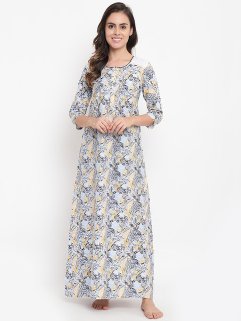 

Sweet Dreams Off-White & Blue Printed Nightdress 250878