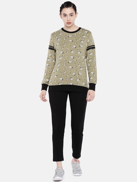 

Sweet Dreams Women Olive Green & Black Floral Printed Track Suit