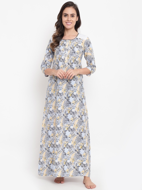 

Sweet Dreams Off-White & Blue Printed Nightdress