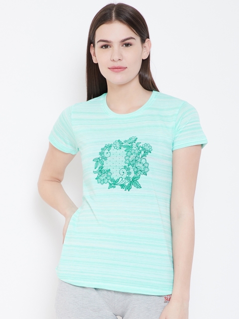 

Sweet Dreams Women Sea Green & White Striped Lounge T-Shirt